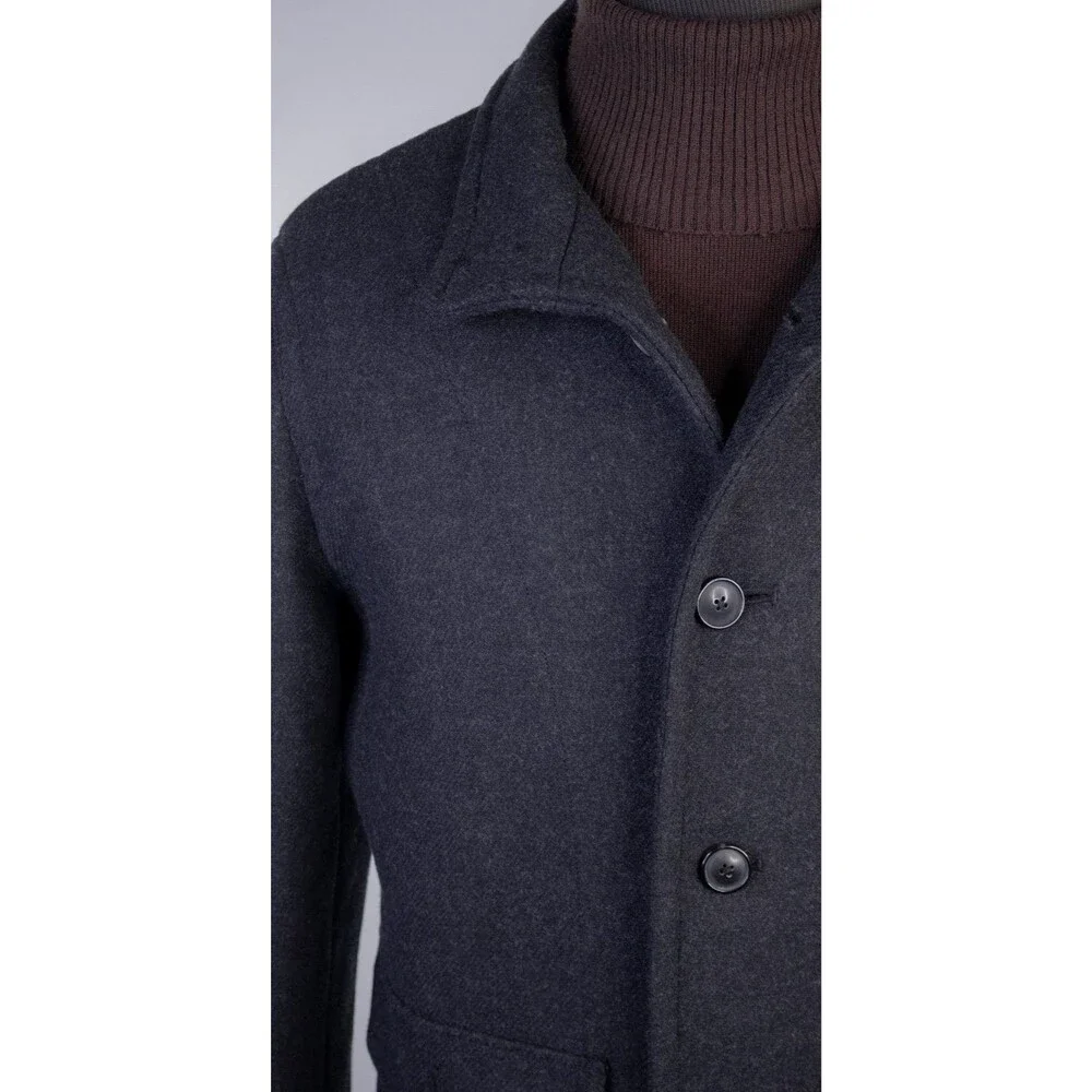 Banana Republic Coat PeaCoat Mens L Large Charcoal Gray Mario Bellucci Wool